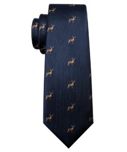 Deep Blue Deer Floral Silk Necktie
