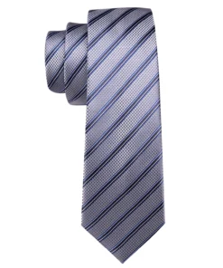 Grey Blue Striped Silk Tie